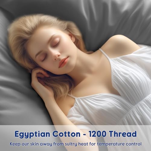Image of SONORO KATE 100% Egyptian Cotton Sheets,1200 Series,Cal King Size | Soft Breathable & Cooling LuxuryHotel Cotton,Sateen Weave for Soft Feel,Fits Upto 16 inch Mattress,4PC,Grey