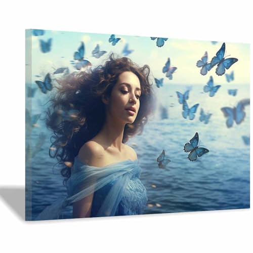 Portrait papillon bleu pour murs vides : cadre victorien vintage TERUEA 40x60cm salon chambre