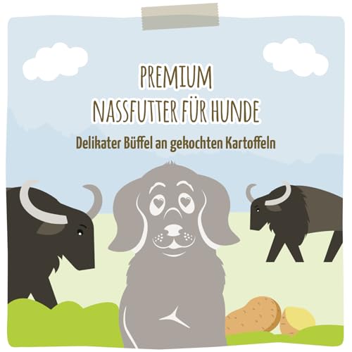 MjAMjAM – Premium Nassfutter für Hunde - delikater Büffel an gekochten Kartoffeln, 6er Pack (6 x 200g), getreidefrei mit extra viel Fleisch