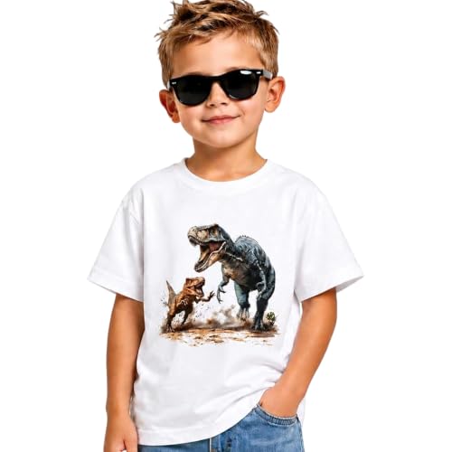 Image of Dinosaur Shirt for Kids Boys Girls Funny Toddler Dino Short Sleeve Graphic Cotton Tee Top 2-7T