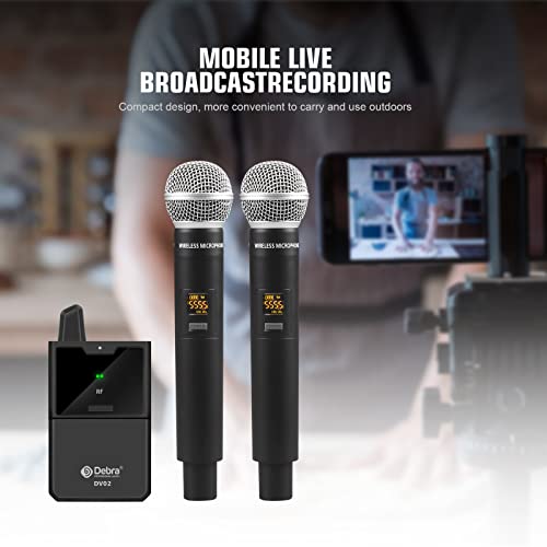 D Debra Wireless Microphone System Dv-02H Uhf 2-Channel Wireless Handheld Microphone With Remote Real-Time Sound Monitor For Dslr Camera Vlog Phone Interview Live Recording #TOP4