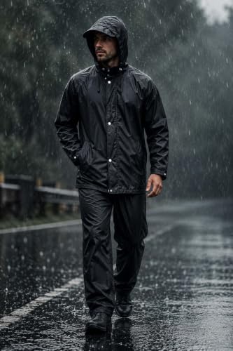 Image of Lymio Raincoat for Men | Waterproof Rain Suit with Hood | Thick Polyester, Leak Proof, Top & Pant Set | Windproof Men's Rain Coat for Bike Riding, Outdoor & Travel (Raincoat group-4)