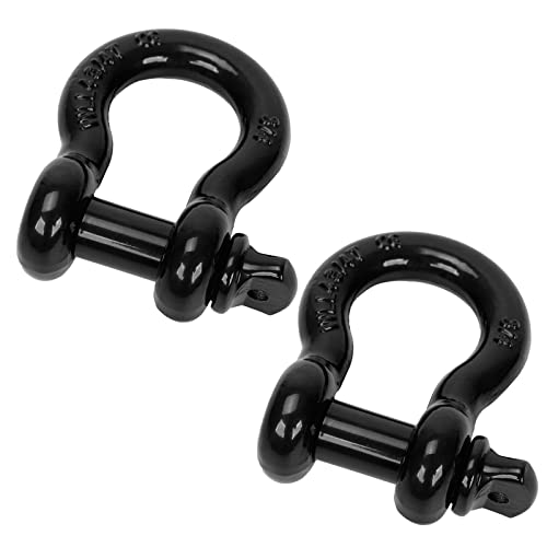Gooeap 3/4 Inch D-Ring Shackle (2 Pack) with 28.5 Ton (57,000 lbs) Maximum Break Strength Heavy Duty Truck Accessory for Tow Strap Off Road Towing - Black