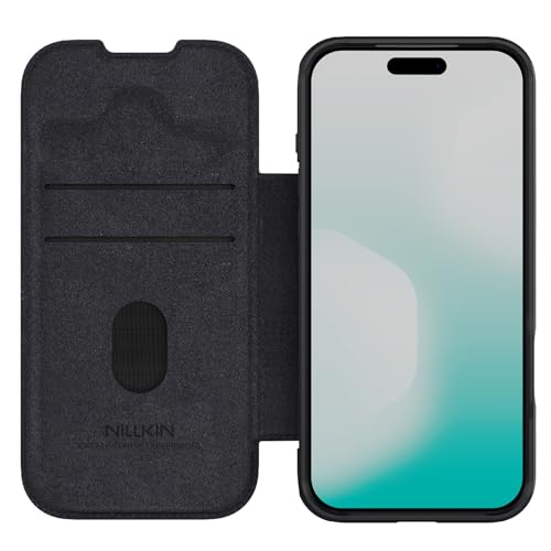 Image of PRITO Nilkin Wallet Flip Case for iPhone 17 Pro Max with Card Slot and Camera Slider, PU Leather Case Cover, All-Around Protection (Black, iPhone 17 Pro Max)