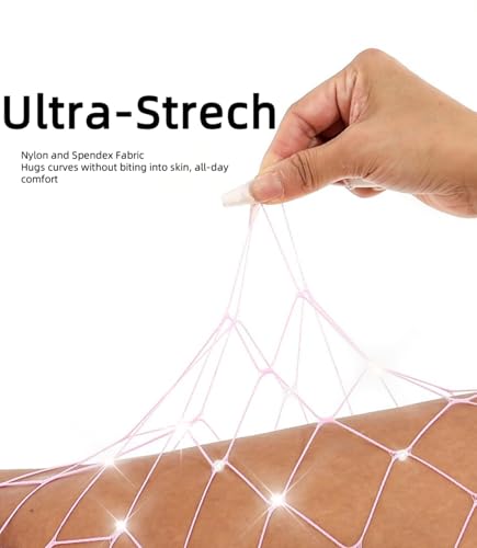 Shinny Fishnet Tights Glitter Hosiery Sparkly Large Mesh Stockings High Waist Pantyhose Rhinestone Fish net Leggings3