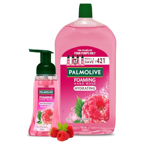 Image of Palmolive Hydrating Raspberry Foaming Handwash Liquid, 1L and 250ml Dispenser Bottle Combo