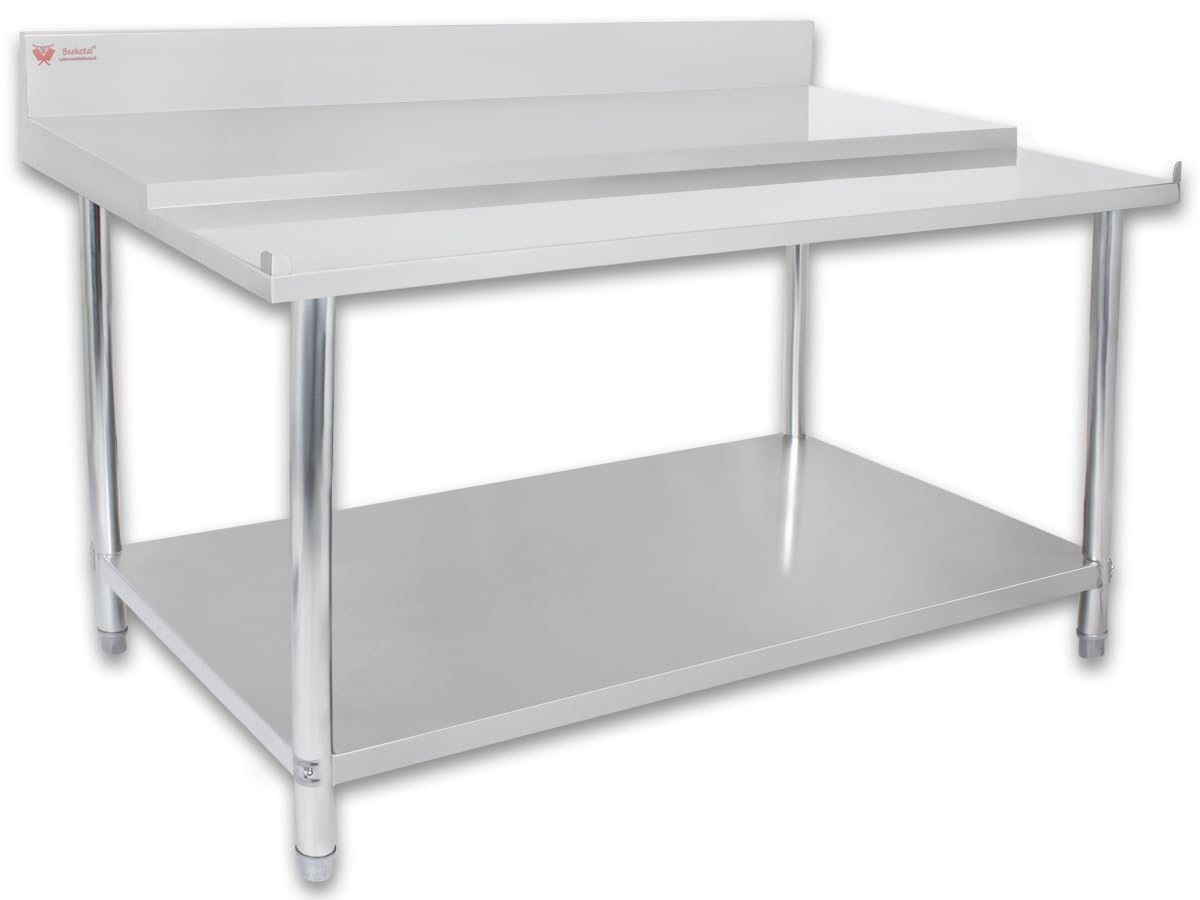 Edelstahl Arbeitstisch Mit Schiebetüren – 80x40 Cm, 2 Ebenen, Höhenverstellbare Füße, Für Küche, Werkstatt, Garage (201-Edelstahl)