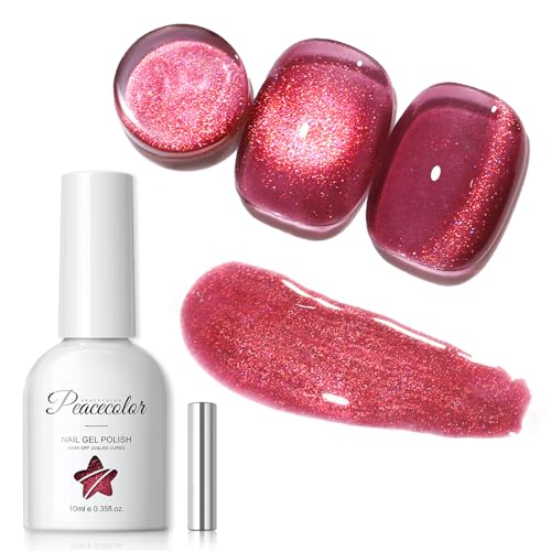 PEACECOLOR Esmaltes Semipermanentes para Uñas, Rojo Colore Ojo de Gato Cat Eye Gel Nail Polish con Imán para Principiantes DIY 10ML