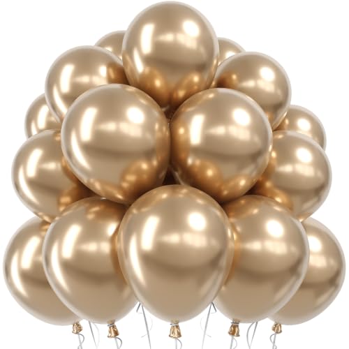Image of Jobkoo Metallic Champagne Gold Balloons, 12 Inch Chrome Light Gold Balloon