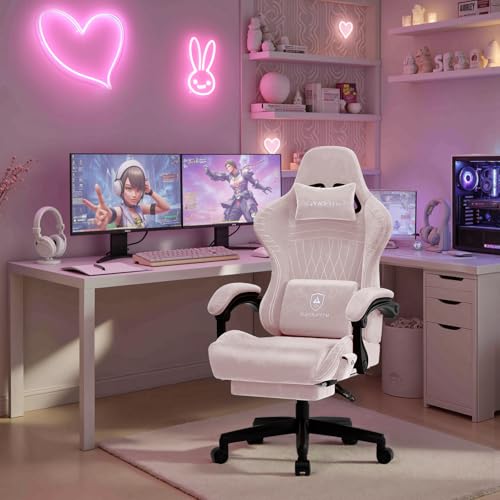 Image of GTPLAYER ACE-PRO Music Gaming Chairs - Built-in Speakers, App Support & Bluetooth Control, Computer Game Chairs with Footrest for Adults, Ergonomic Reclining Silla, Linkage Armrest, Pink 【Velvet】