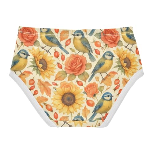 Joisal Watercolor Birds Sunflowers Beige Panties for Girl Toddlers Underwear Floral Cotton Personalized Briefs Underpants 2t2