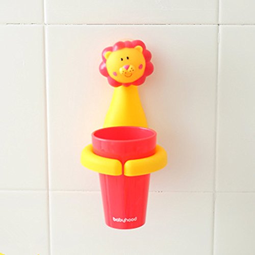 HEYING BABY Animal Cartoon Children Toothbrush Holder Suit, Creative Candy Color Wall Suction Hanging Mouthwash Cup Food-Grade Material (Lion)