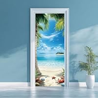 arricraft 2 Stück Selbstklebender Türaufkleber 80cm X 200cm /31.5\X78.7\ Sommer Strand Tür Wandbilder Aufkleber Cocos PVC Tür Abnehmbare Tapete Dekoration Für Schlafzimmer Wohnzimmer