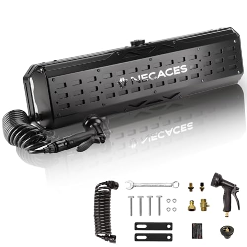 necaces 4.5Gallon Pressurized Water Tank Portable Aluminum Camping Shower Water Storage with Spray Hose for Outdoor Activities Water Supply.Side Mounted on The Gantry of a Pickup Truck.