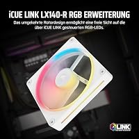 CORSAIR iCUE LINK LX140-R RGB 140mm PWM-Umkehrlüfter – Einzelner Lüfter – Geräuscharm, CORSAIR Magnetische Kuppellagerung, Zwei Lichtschleifen, CORSAIR QuikTurn™-Schrauben, Null-Drehzahl-Modus – Weiß – Ansicht 2