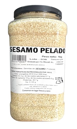 Sésamo Pelado Natural 1 kg – Semillas de Sésamo Blancas Descascaradas – Ideal para Panadería, Repostería, Tahini y Cocina Saludable