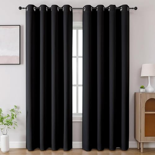 Image of Cortina 80-90% Blackout Solid Door Curtains 8 Feet Set of 2 - Thermal Insulated | Curtain for Living Room | Drapes for Bedroom | (8 Feet, Black)