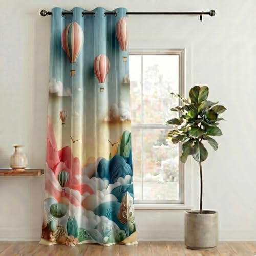 Image of Home Sizzler 7D Pastel Air Balloon & Abstract Mountain Eyelet Polyester Room Darkening Door Curtains - 7 Feet (Pack of 1)