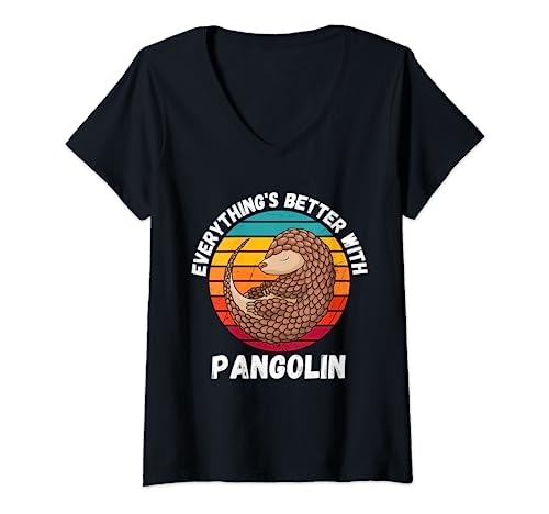 Womens Vintage Pangolin Everything's Better With Pangolin Retro V-Neck T-Shirt