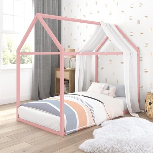 Little Seeds Skyler Kids Montessori House Floor Bed, Twin, Blush