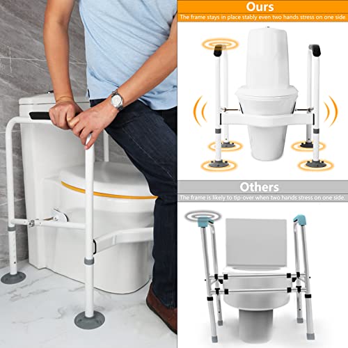 Toilet Safety Rails Frame For Elderly With Handles Stand Alone Bathroom Assistance Grab Bars Arms For Seniors, Handicap, Disabled, Width & Height Adjustable, Fit Any Toilet #TOP3