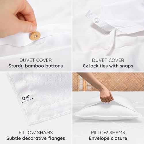 Image of Bambaw 100% Viscose Derived from Bamboo Duvet Cover King Size Set - 3pcs, Cooling Duvet Cover King for Hot Sleepers, Soft, Luxury Bedding, No Comforter (White)