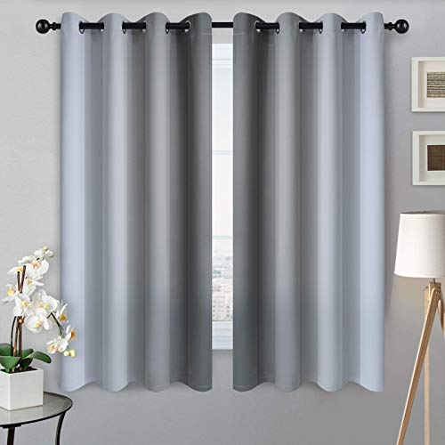 Image of SimpleHome Ombre Grey to Grey White Curtains for Living Room 52Wx63L | Room Darkening Curtains for Bedroom,Gradient Light Blocking Curtain,Thermal Insulated Grommet Window Drapes,2 Panels,63 Inch