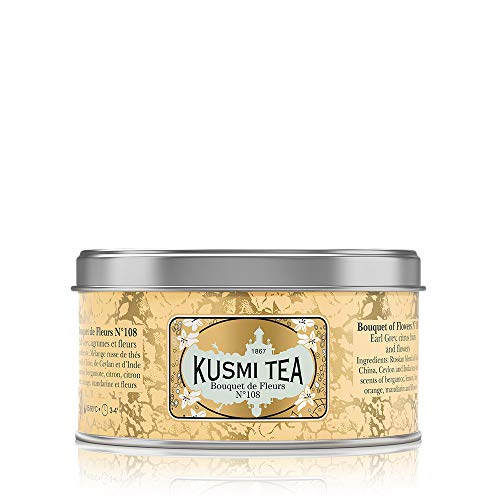 Kusmi Tea - Bouquet of Flowers N°108 - Russian Black Tea Blend with Orange, Mandarin, Lemon, Lime & Ylang Ylang - 4.4oz of All Natural Premium Loose Leaf Black Tea Blend in Eco-Friendly Metal Tin