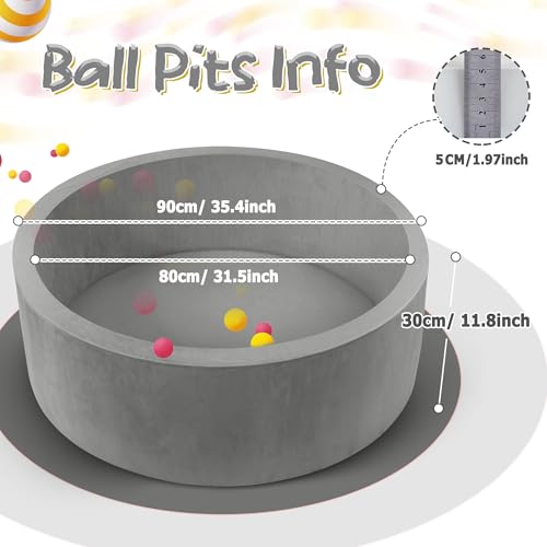 Foam Baby Ball Pit, 35.4\"x 11.8\" Ball Pits for Toddlers, Soft Round Kiddie Playpen Ball Pool for Kids with Soft Memory Sponge, Ideal Gift for Babies Indoor and Outdoor Game,Grey(Balls not Included) - Thumbnail 3