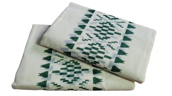 Kerala Kasavu mokku Print Single Setmundu Extra Length Without blouse-image-19