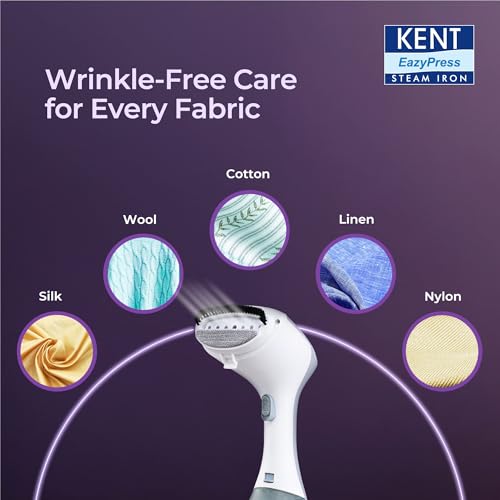 Image of KENT Swift Handheld Garment Steamer 1300 Watts | Ideal for Fabrics like Sarees, Suits, Jackets etc |Ceramic Coated Steam Plate |Continuous Steam Up To 30 Minutes |20 G /Min Steam |260ml Detachable Tank