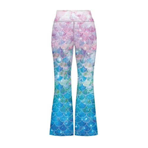 Mermaid Scales Girls Flare Leggings Kids Bell Bottom Cross High Waisted Dance Yoga Flared Pants2