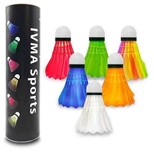 IVMA Sports LED Badminton shuttlecocks Feather 6 pcs | Glow in The Dark Birdies for badmitton | Light up Shuttlecock Birdie Balls Set | Speedminton Birdy for Outdoor and Indoor Sport Activities