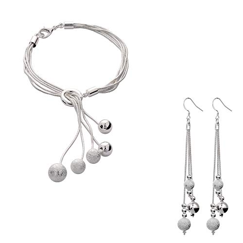 Preisvergleich Produktbild Styleziel Damen Schmuckset Ohrhänger Ohrringe Armband Kugeln 925 Silber pl 2353