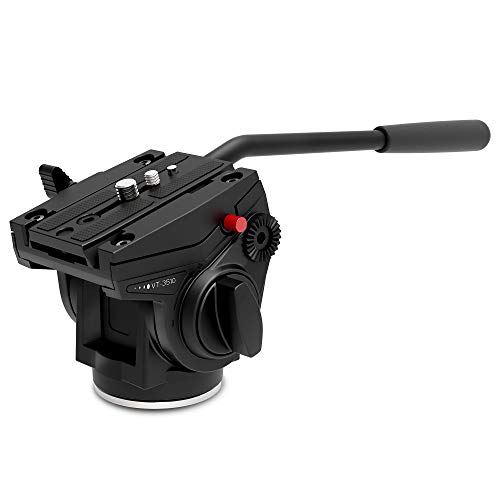 KINGJOY Video Head, Tripod Fluid Drag Pan Tilt Head with 1/4 and 3/8 inches Screws Sliding Plate for DSLR Camera Camcorders Shooting Filming, VT-3510