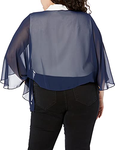 S.l. Fashions Womens Solid Chiffon Cascade Crop Shrug Blouse, Navy, 1X-2X Us #TOP4