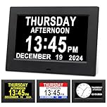 Johnziny Digital Day Clock 7 Inch,Calendar Clocks,Dementia Clocks for Seniors,with Day and Date for Elderly,12 Alarms Option,Auto Dimmable,Large Number Digital Clock with Large Display (Black)