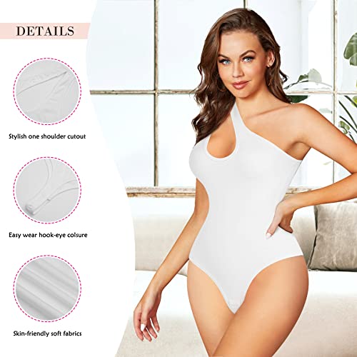 Nebility Shapewear Bodysuit For Women Sexy One Shoulder Cutout Backless Sleeveless Tank Top Thong Jumpsuit Body Shaper(Xxx-Large,White) #TOP6
