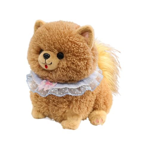 Genérico Peluche De Pomerania, 25 Cm Peluche Canino con Lazos Bufanda Juguete, Vida De Perro, Decoración Linda Y Versátil, para Niños Niñas Regalo De Cumpleaños