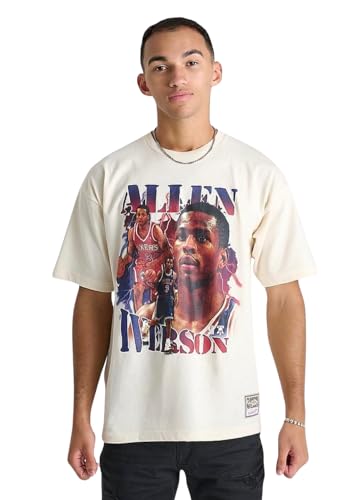 Mitchell & Ness Men's NBA Legends Collage Graphic T-Shirt (US, Alpha, Small, Regular, Regular, Tan, Allen Iverson)