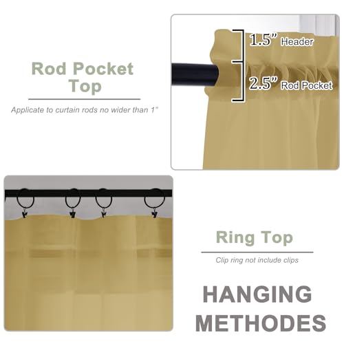 Image of OWENIE Extra Long Gold Sheer Curtains 96 Inches Long 2 Panels Set, Soft Lightweight Airy Voile Sheer Curtain for Bedroom Living Room, Rod Pocket Solid Color Farmhouse Curtains, 59 inch Wx96 L Inch
