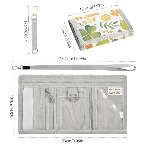 Clover and Leaves Durable Nylon Fabric Wallet for Boys and Girls - Multi-Functional with 2 Clear Pockets, Zipper Coin Compartment, 3 Card Slots & Keyring3