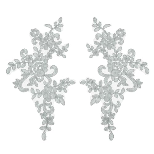 Appliqué dentelle fleur gris fumé MECCANIXTY, 2 pièces, 10x5 po, broderie 3D