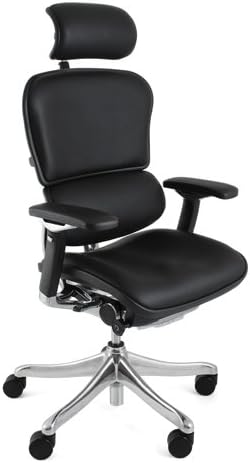 Ergohuman Plus Luxury Office Chair in All Black Leather, with headrest