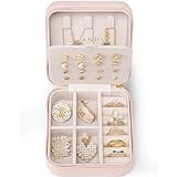 Vlando Travel Jewelry Case, Small Travel Jewelry Organizer Box for Girls Women - Pink
