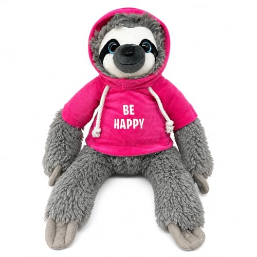 Soma Faultier Kuscheltier XXL 40 cm Plüschtier Anime Kawaii Plush Stofftier Cute Plushies Plushie Halloween Weihnachten Geschenke für Kinder (Faultier grau 40 cm Be Happy pink)