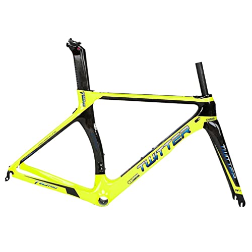 HIMALO C Brake Road Bike Frameset Lightweight Carbon Racing Frame 46/48/50/52/54cm Internal Routing Wind-Breaking Frame QR 100/130mm(Yellow,50CM)
