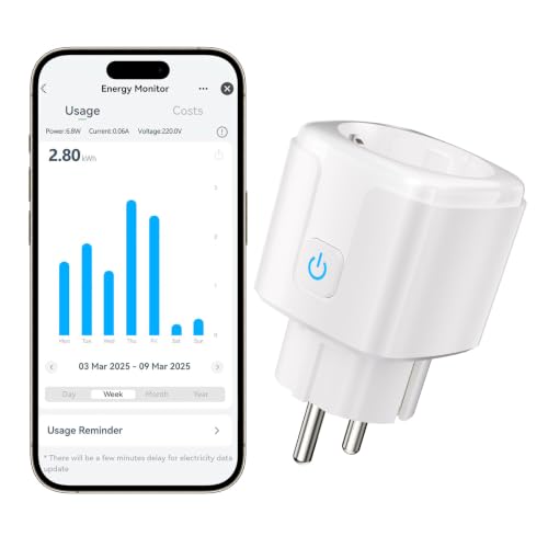 1 Pack Enchufe Inteligente WiFi 16A 3680W con Monitor de Energía, Smart Plug con Control por Voz, Control Remoto, Temporizador, Compatible con Alexa, Google Home y SmartThings