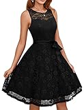 Dressystar Women's Floral Lace Short Bridesmaid Dress with Sheer Neckline Sleeveless Wedding Guest Formal Cocktail Dresses Black S