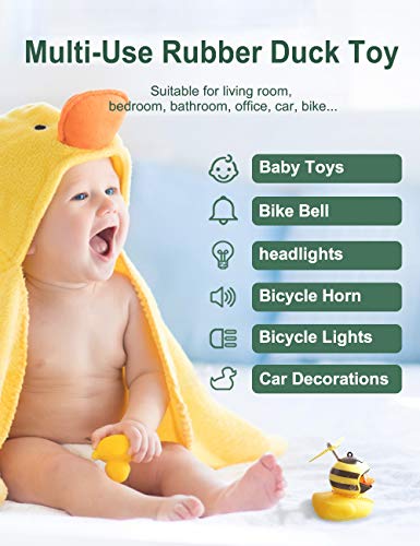 Duck Toy Car Decorations, Rubber Duck Car Ornaments For Dashboard, Yellow Duck Bike Bell With Propeller Helmet & Horn Light For Kids, Adults, Men, Women (Bee) #TOP1